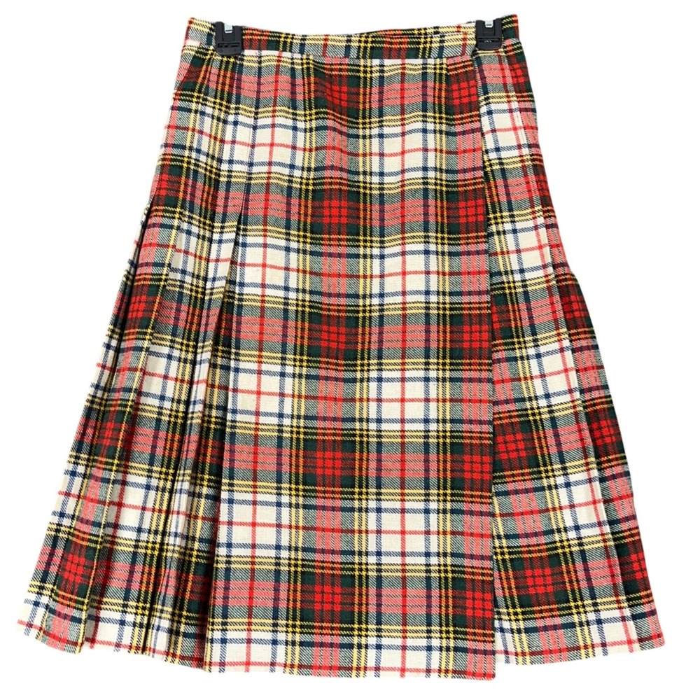 Vintage 70s Plaid Pleated Midi Skirts Wrap Bottoms 27‎ Womens School Girl